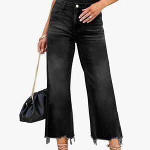 LOLONG High Waisted wide Flare Jeans Black Wash Sz 10
